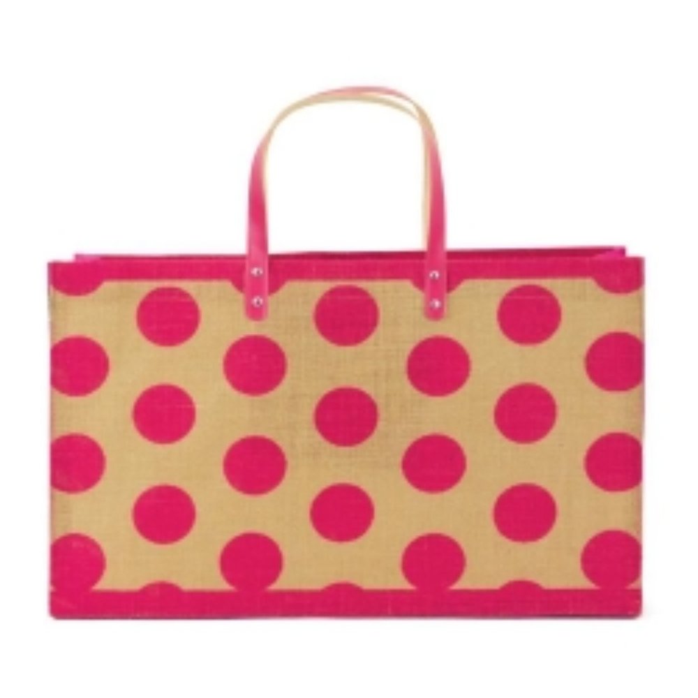 New Pink Polka Dots Jute Tote Bag